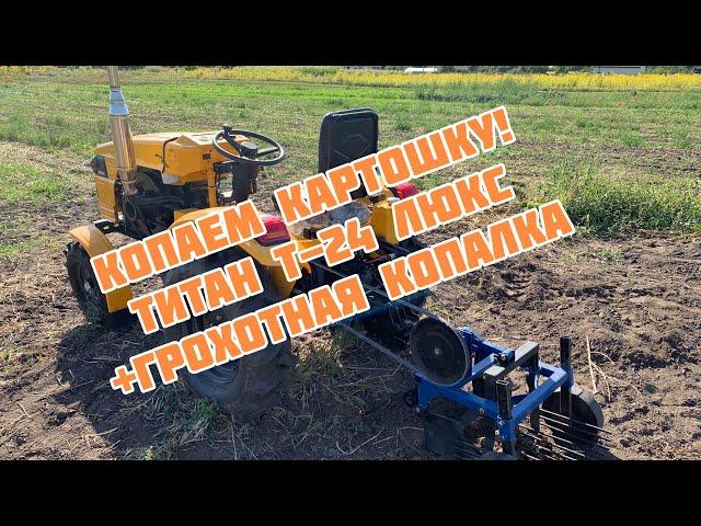 Копаем картошку грохотной картофелекопалкой! Мототрактор Титан Т-24 Люкс 