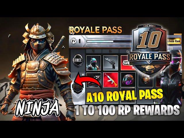 NINJA x PUBG MOBILE A10 ROYAL PASS//1 TO 100 RP REWARDS // ( A10 ROYAL PASS PUBG MOBILE/BGMI )