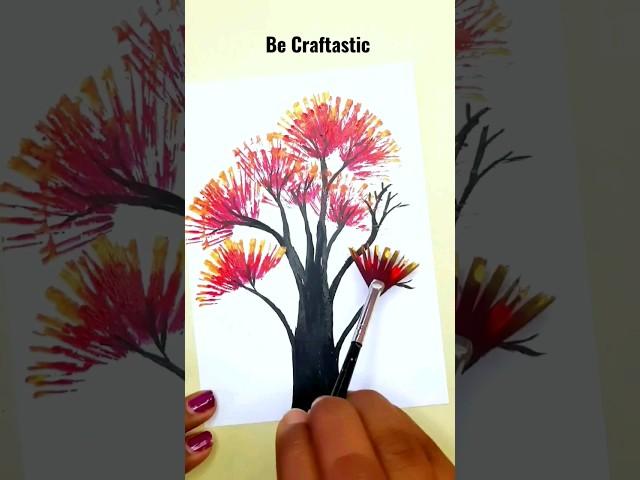 Acrylic tree painting techniques for beginners/ Easy fan brush painting techniques #shorts#art #tree