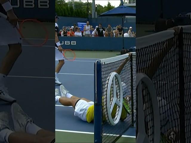 He fell OVER the net 