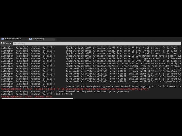 Automation tool exiting with ExitCode=1 ue4 Fix