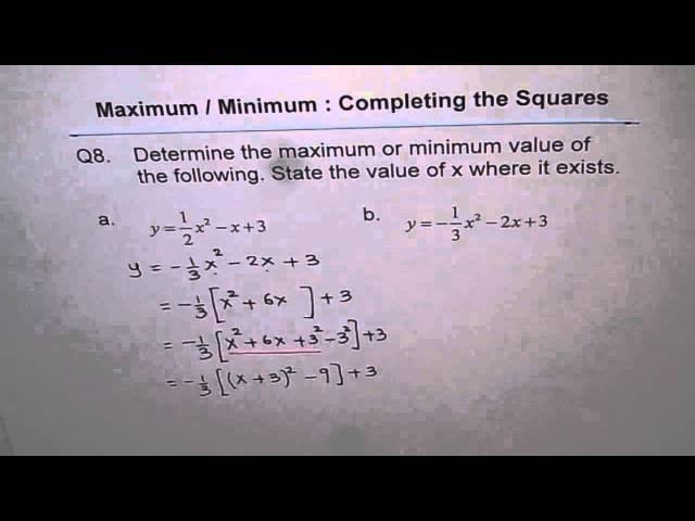 Completing the Square with Fractions Q8 Standard to Vertex Form