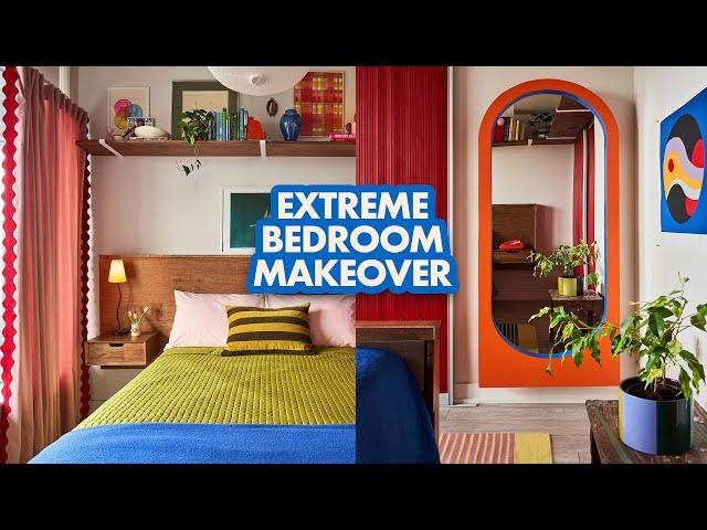 EXTREME colorful bedroom makeover (on a budget)