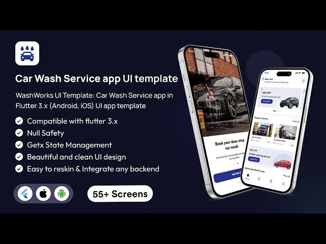 WashWorks UI Template: Car Wash Service app in Flutter 3.x (Android, iOS) UI app template