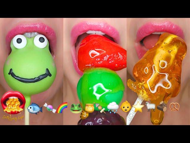 ASMR Satisfying Eating Emoji Challenge WAX CANDY CAKE POPS