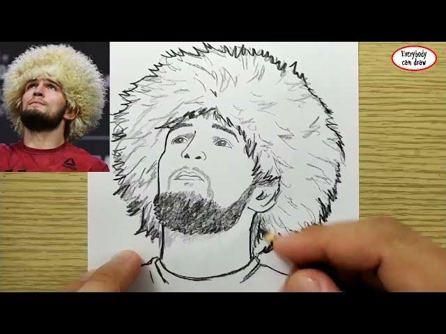 VERY EASY , How to draw khabib nurmagomedov ufc / learn drawing academy