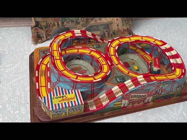 1950s vintage Coney Island Tin Wind up roller coaster Technofix Germany