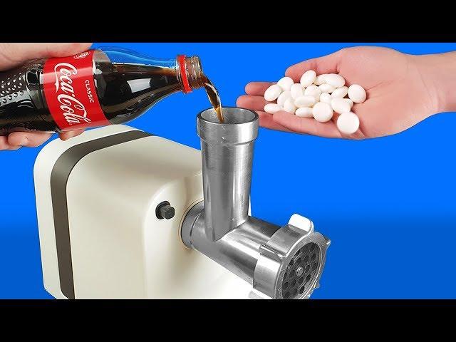 EXPERIMENT: MEAT GRINDER VS COCA COLA AND MENTOS