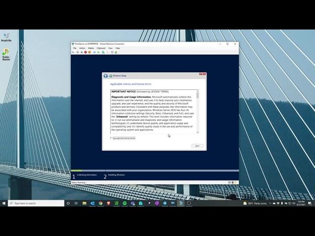 Installation of Windows Server 2016 on a Hyper V Virtual Machine