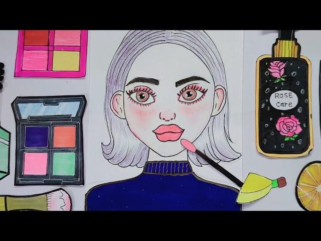 let's play asmr makeup game with paper doll & paper cosmetics |