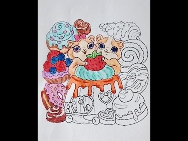 "Coloring Cute Animals Surrounded by Delicious Desserts"#CuteAnimalsColoring#DessertThemedColoring