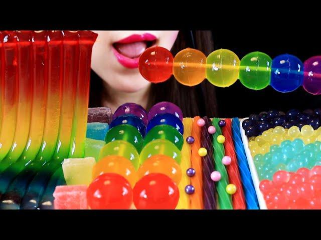 ASMR RAINBOW TWIZZLERS POPPING BOBA JELLYNOODLES KYOHO JELLY KOHAKUTOU CANDY 트위즐러 팝핑보바 코하쿠토 쿄호젤리 먹방