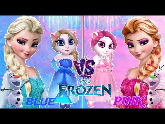 My talking angela 2 || Frozen || Blue vs Pink Elsa ️ || cosplay