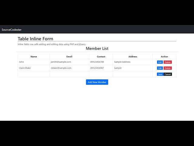 Inline Table Row Insert, Update, and Delete using PHP and jQuery Tutorial