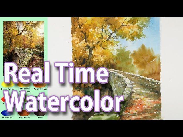 [Real Time] 1X speed. Landscape Watercolor - The road to autumn  (color name view) NAMIL ART