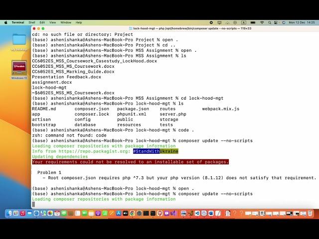 Root composer.json requires php ^7.3 but your php version (8.1.12) does not satisfy that requirement