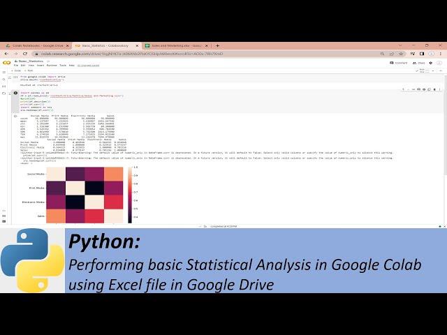 Python: Performing basic Statistical Analysis in Google Colab using Excel file in Google Drive