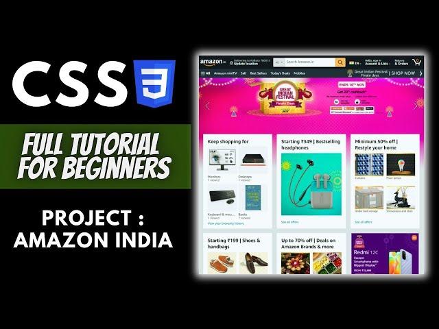 CSS Full Tutorial for Beginners in Hindi | Project ⋮ Amazon India Using HTML & CSS | GitHub