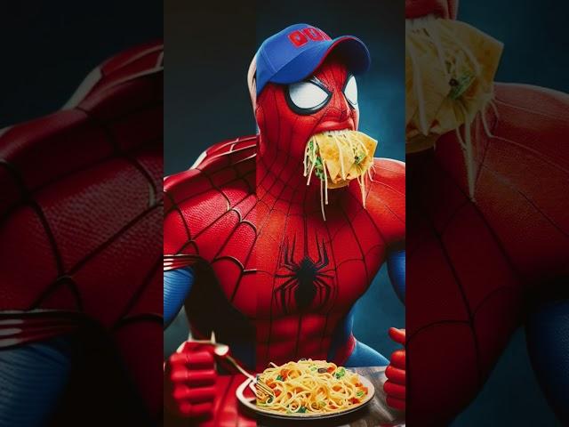 Spider-Man eating Spaghetti #aifilter #spiderman #aiart  #spaghetti