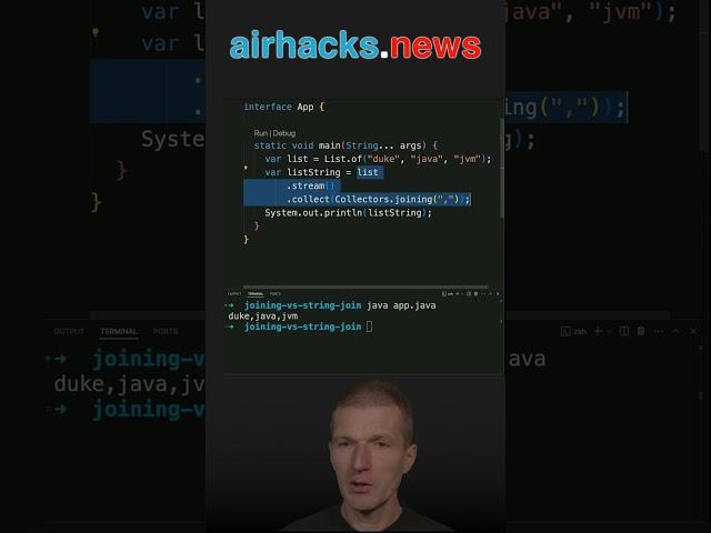 From Collectors.joining To String.join #java #shorts #coding #airhacks