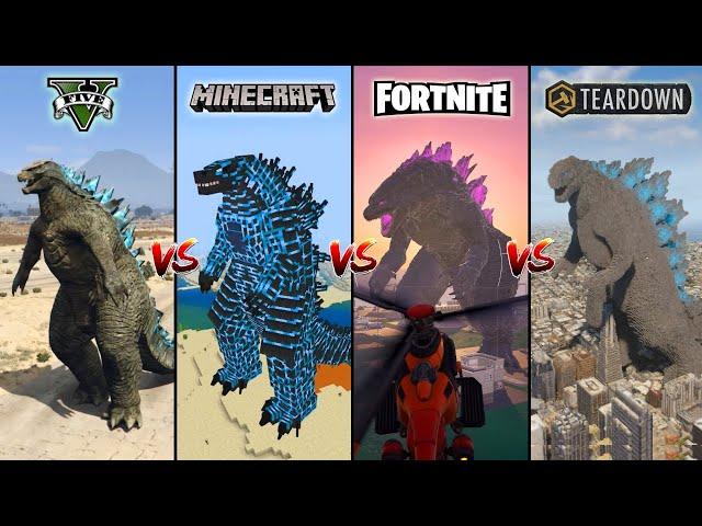 GTA 5 Godzilla vs Minecraft Godzilla vs Fortnite Godzilla vs Teardown - WHO IS BEST?