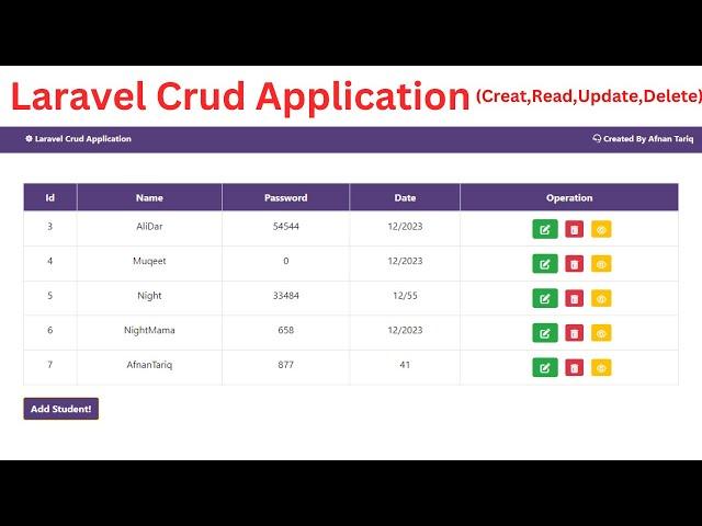 Laravel Crud Application (Create , Read , Update and Delete) Operations | Laravel Beginners Project