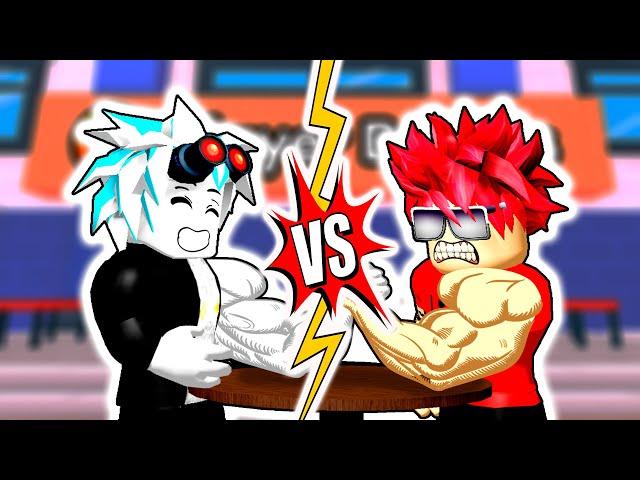 КТО ПЕРВЕЕ ПРОКАЧАЕТ НУБА ПОЛУЧАЕТ 10000 РОБУКСОВ  В ARM WRESTLE SIMULATOR ROBLOX