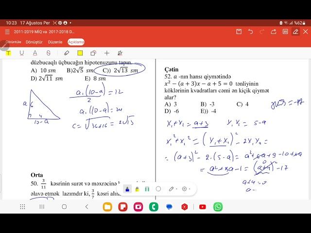 2017 -2018 Riyaziyyat diaqnostika sualları, 40-60