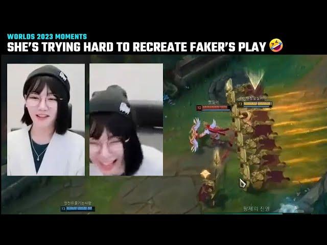 Cute: She's trying so hard to recreate Faker's Azir play  | T1 vs JDG | Worlds 2023 | Faker GOAT