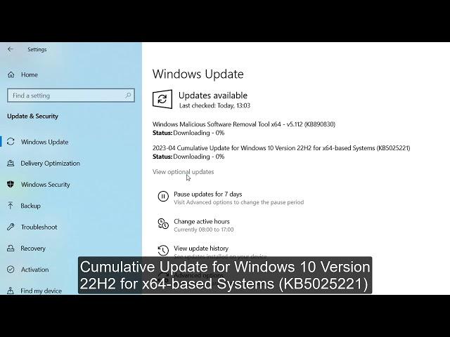 Cumulative Update for Windows 10 Version 22H2 for x64 based Systems (KB5025221)