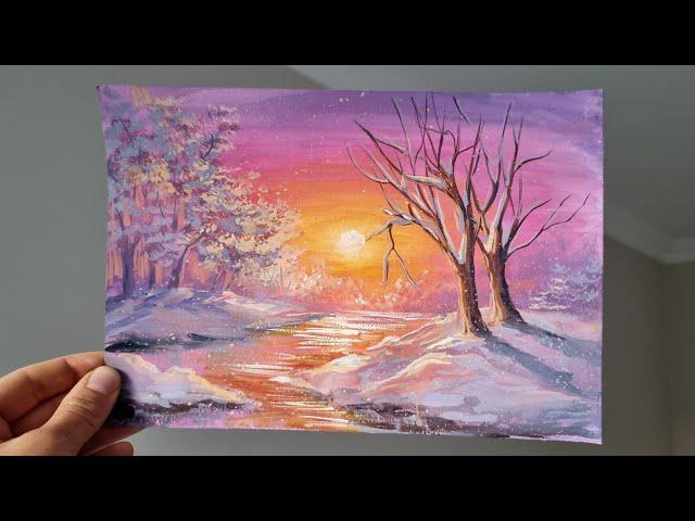 WINTER SUN |Step by step drawing with paints| Gouache