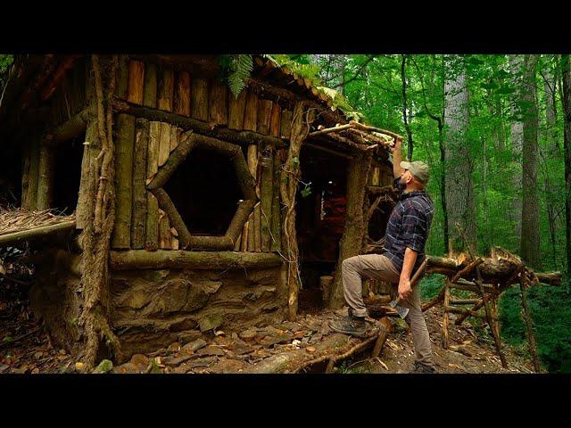 Building a Hobbit house from start to finish - 10 days Accelerated primitive shelter- Snow and Rain