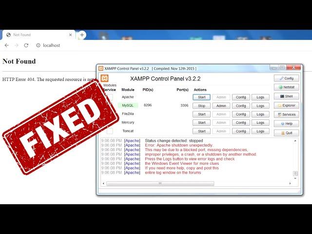 how to fix Error: Apache shutdown unexpectedly, HTTP Error 404 & xampp apache not starting 2020