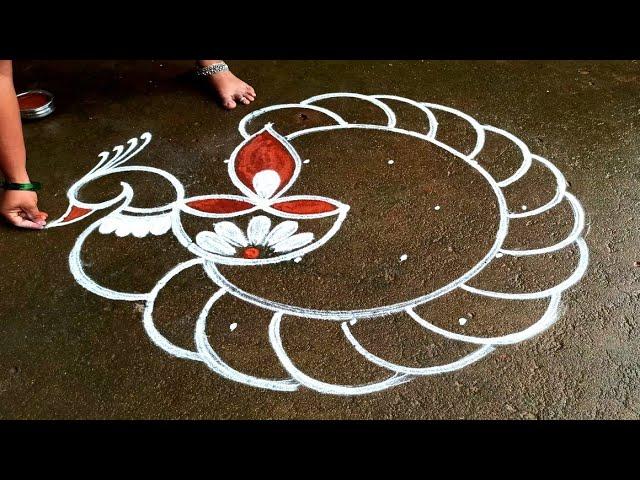 Karthigai deepam villaku mayil kolam| 5*3Karthika masam muggulu| Beautiful diyamuggulu|Superrangoli