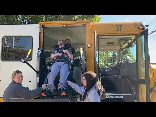 Sam getting off the school bus lift & home from school 10.9.24 @onthatnote