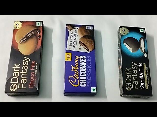 dark fantasy choco fills vs Cadbury chocobakes cookies vs dark fantasy vanilla fills