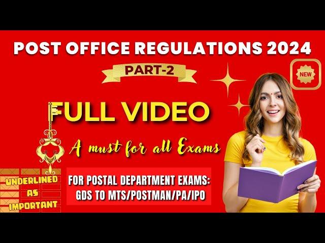 POST OFFICE REGULATIONS 2024 (New): CLASS-2 for GDS to MTS/ Postman/ PA/ IPO Exams: Career Post