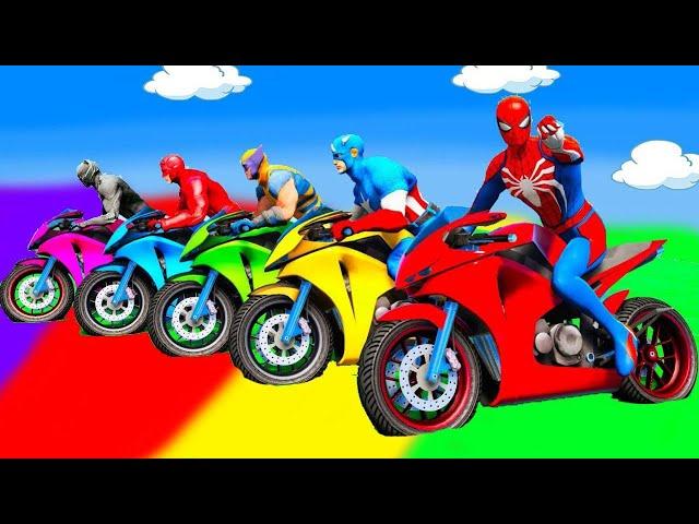 الأبطال الخارقين على القضبان دوامة قمع جسر ‍️ SPIDER MAN!on Motorcycle in Spiral Bridge Stunt Rid