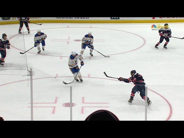 Alex Ovechkin destroys Lyubushkin's stick with his shot in OT vs Sabres (15 mar 2023)