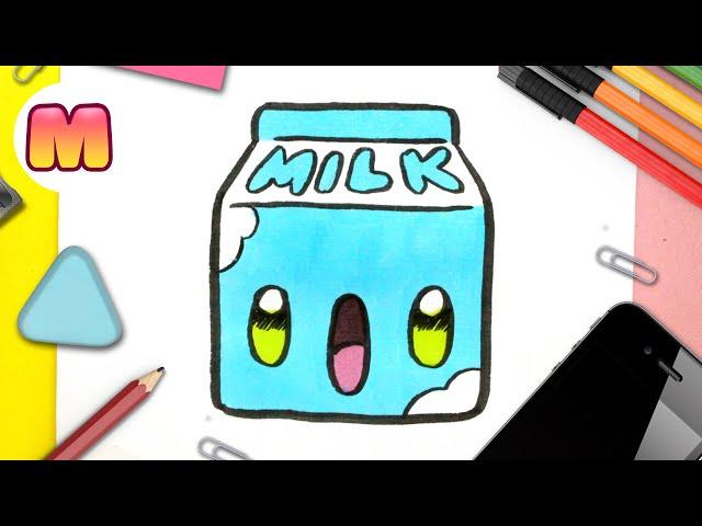 COMO DIBUJAR UNA CAJA DE LECHE KAWAII - dibujos kawaii faciles - Aprender a dibujar comida kawaii