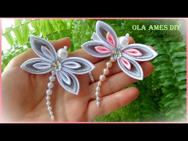 Брошь из лент/Заколка Канзаши МК/ DIY Brooch/ Kanzashi Hair Clip Tutorial/ Ola ameS DIY