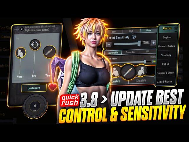 QUICK RUSH Sensitivity & Controls Video - BEST 3.8 All Settings [5 Finger Claw] | BGMI 1v4 Clutches