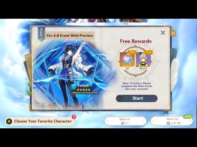 GOOD NEWS! 57 FREE PULLS FOR YELAN RERUN IN 4.8 - Genshin Impact