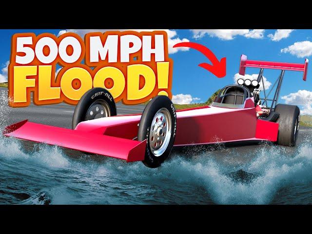 Escaping a 500 MPH FLOOD in a Dragster in BeamNG Drive Mods?!