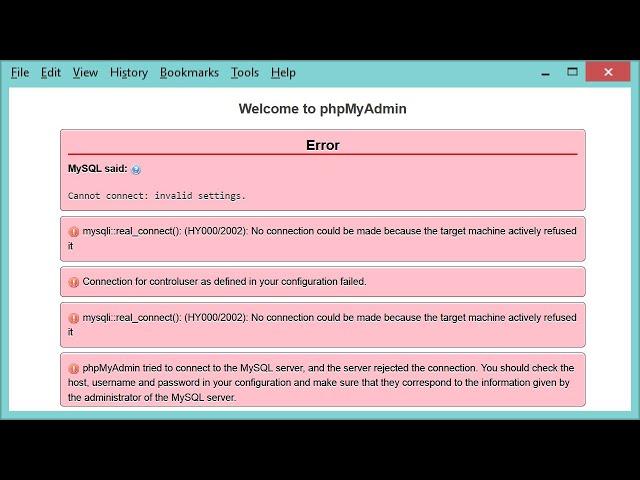 [FIXED] phpMyAdmin Error: No connection could be made because the target machine actively refused it