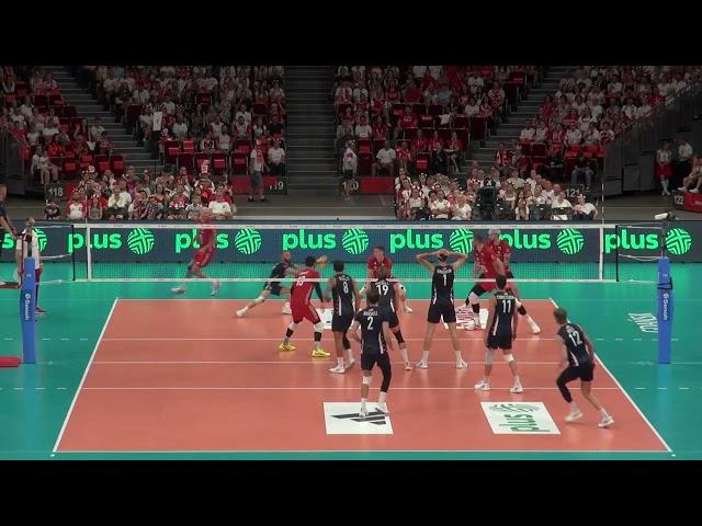 USA Volleyball Aaron Russell in USA - Poland Volleyball 2024 Paris Olympic Preparation