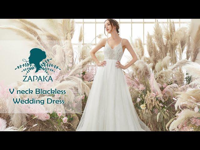 Zapaka Ivory Blackless Wedding Dress Spaghetti Straps A line Bridal Dress