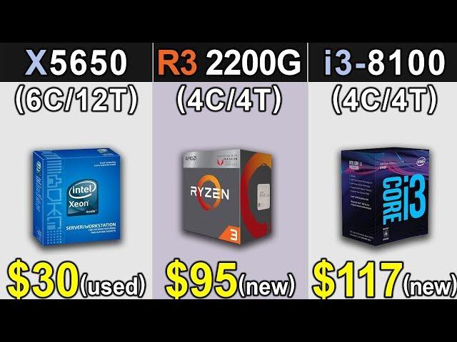 Xeon X5650 (4.0GHz) Vs. R3 2200G (3.9GHz) Vs. i3-8100 (3.6GHz) | New Games Benchmarks