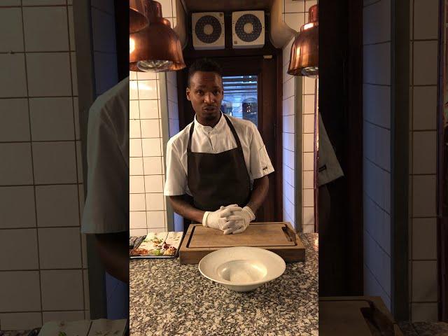 Our Chef Gordi plating his test dish #Kokkeriet