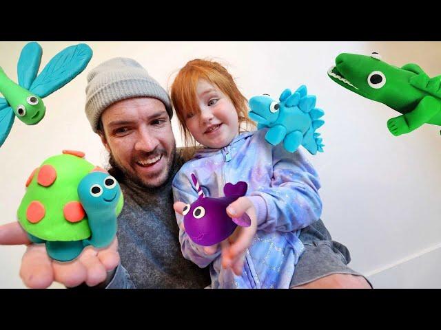 ANiMAL ZOO Transfer!!  Adley & Dad build a play doh pet neighborhood and pretend vet doctor check up